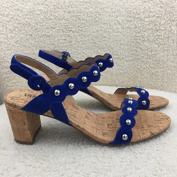 9,5 M new Gorgeous Blue Suede Vaneli Mavis Sandals Blue suede cork heels sandals - Picture 11 of 12